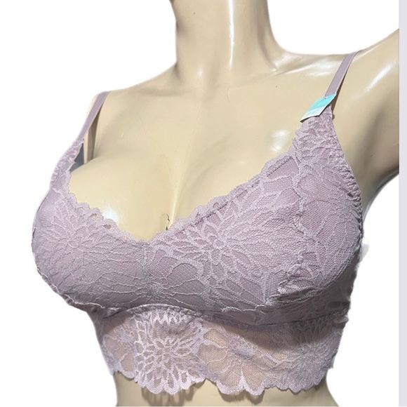 Victoria’s Secret Pink Floral lace Unlined long bralette bra taupe Large